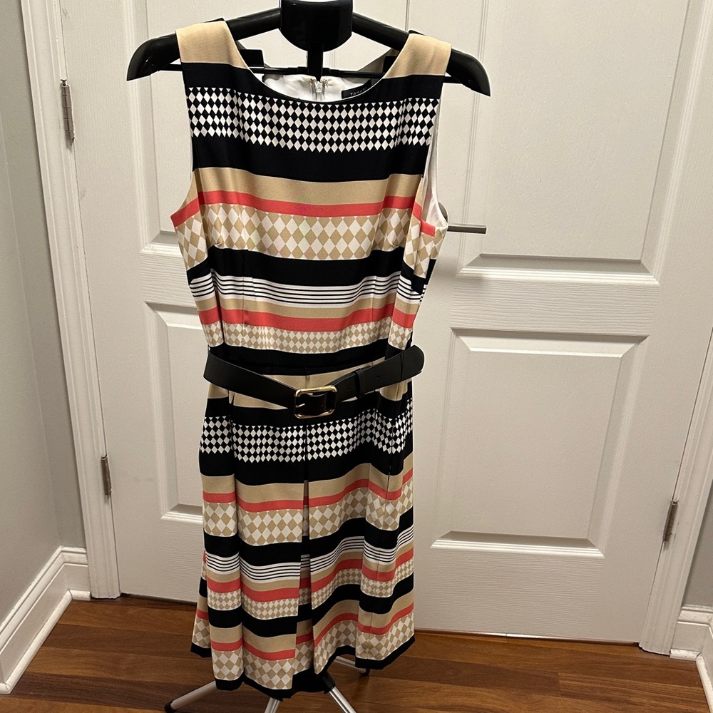 Tahari Striped Sleeveless Dress with Belt / Size 12